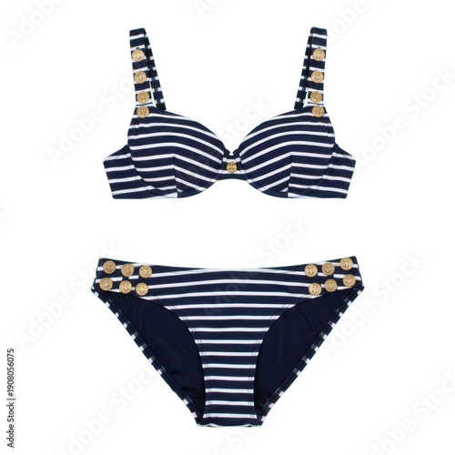 Striped Bikini with Gold Button Accents