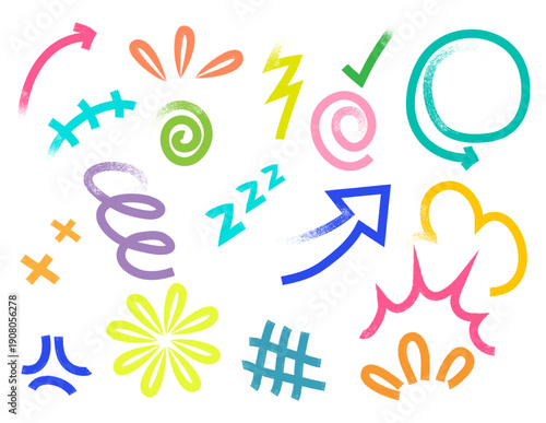 Collection of colorful hand drawn scribble drawings for print projects, web, or business presentation