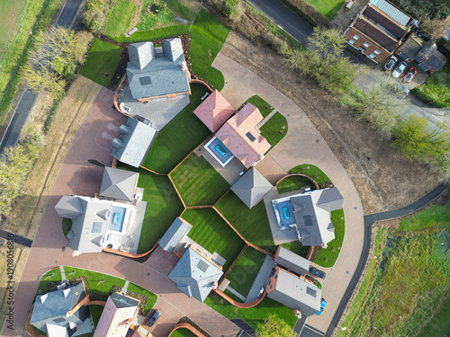 Fotografija UAV top down view of newly completed exclusive, detached family homes in rural Essex, UK