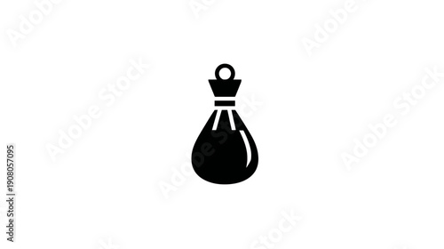 A monochrome illustration of a pouch tied at the neck with a ring