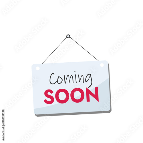 Light sign banner coming soon text object on a string