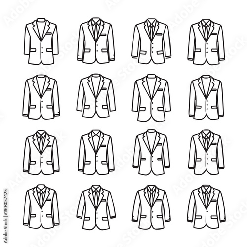 Collection of Suit Jacket Icons with Different Collar Styles and Button Designs