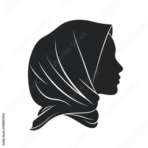 Elegant silhouette of a woman wearing a stylish headscarf with intricate patterns.