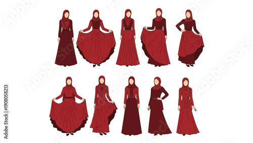 Collection of stylish red traditional dresses with intricate designs and patterns