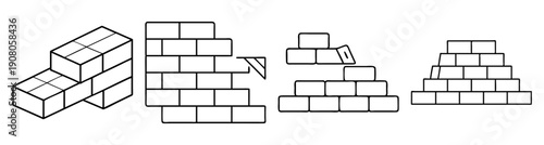 Stacked white and gray bricks vector icon set for construction growth and building progress illustration