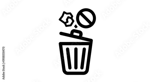 No trash vector icons set. Ban garbage, throw and waste. Forbidden signs with no rubbish.