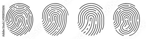 Set of five detailed blue vector fingerprint icons isolated on white background for security and identification