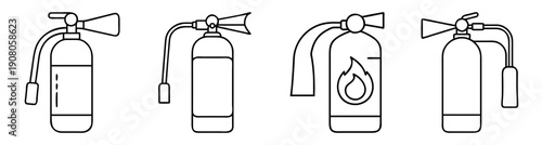 Fire extinguisher vector icon set isolated on white background for safety and emergency signage design