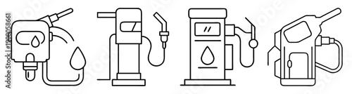 Vector icons set of fuel pumps gas station nozzles and electric car charging plug isolated on white background