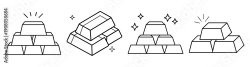 Stacked gold bars vector icon set with growth arrows financial success investment wealth accumulation isolated illustration