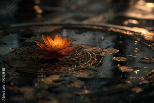 Radiant Lotus Blossom Illuminates Dark Waters with a Warm, Ethereal Glow