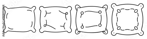 Set of four minimalist decorative vector pillow icons in black and white line art style for home decor and interior design