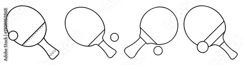 Set of four minimalist vector ping pong paddle icons in flat line art style for sports and game design