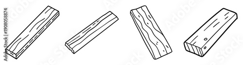 Stacked wooden planks vector icon set isolated on white background minimalist design construction material