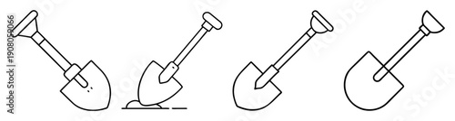 Set of four flat design gardening shovel vector icons isolated on white background for landscaping tools