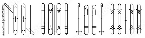 Set of modern ski equipment icons vector illustration isolated on white background for winter sports design