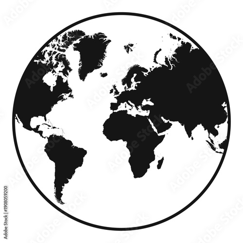 World Map Globe Vector Silhouette Icon Planet Earth Atlantic Ocean Minimalist Black White Map Shapes