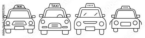 Four white taxi cabs vector icons isolated on transparent background for urban transportation design