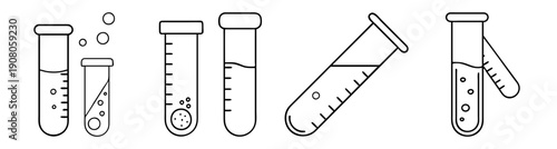 Laboratory test tubes vector icon set with liquid drops and measurement scales for science experiments