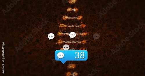 Blue chat bubble updating counter on badge appearing moving down sloped ladder showing chat