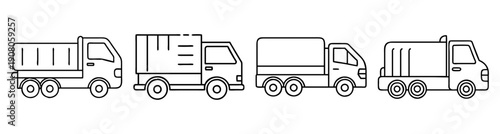 Set of four vector truck icons in flat design for logistics transport delivery and cargo transportation services