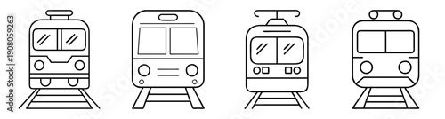Modern vector icons of various trains including subway, metro, tram and bullet train isolated on white background