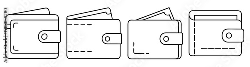 Set of four modern minimalist vector wallet icons in line art style for finance and business design