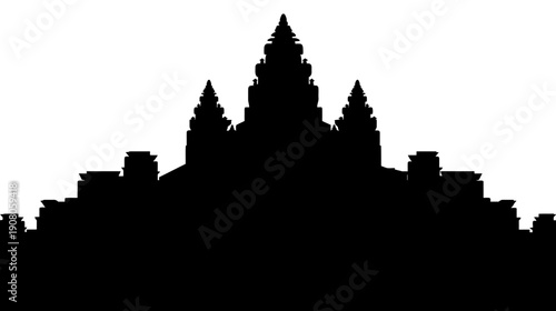 Silhouetted illustration of a complex structure featuring multiple towers and intricate architectural details