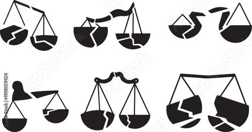 Set of black scale balance icons on white background