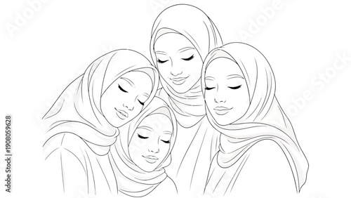 A heartwarming sketch of a family sharing a tender moment together in close embrace