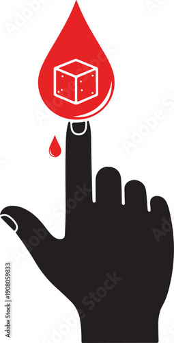 Diabetes blood sugar test medical illustration with finger drop and glucose cube symbol isolated on transparent background vector design