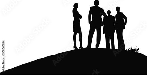 Silhouette of Confident Business Team Standing Together on Hilltop