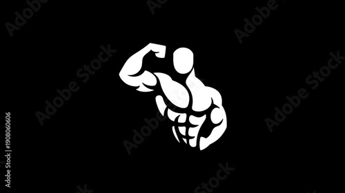 Stylized white muscular figure on a black background, showcasing biceps and a sculpted torso