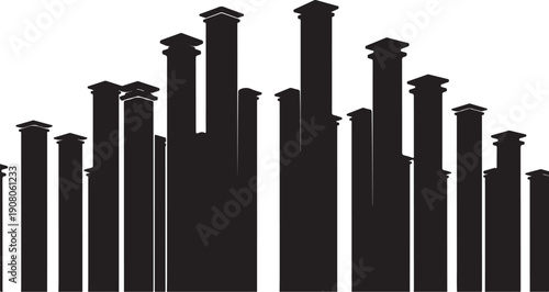 Black silhouettes of chimneys on a white background illustration
