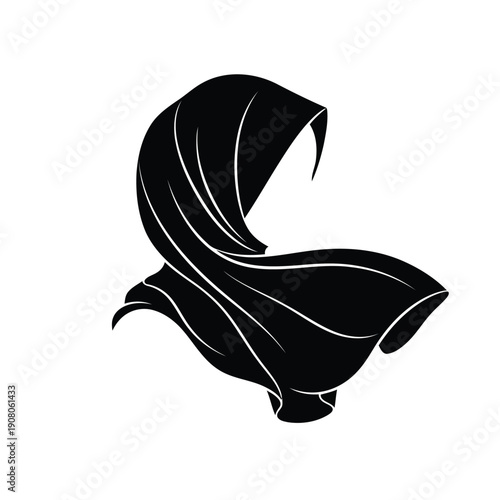 Elegant silhouette of a stylized woman wearing a flowing hijab