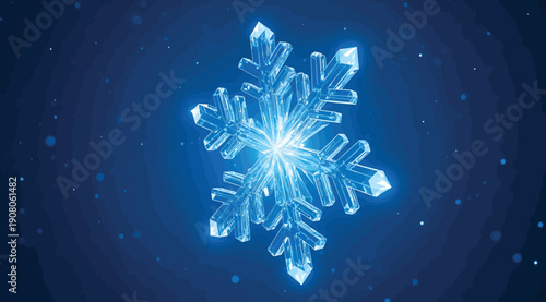 A large blue snowflake on a dark blue background