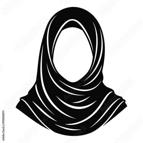 Elegant black and white traditional headscarf design with intricate patterns