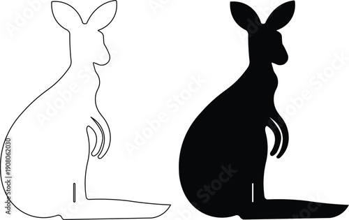 Black and white kangaroo silhouettes, one outline and one filled, standing side by side on a white background.