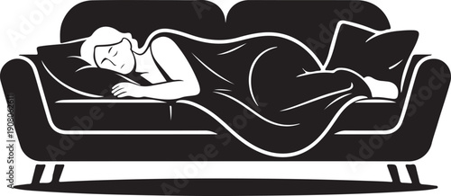 Woman Sleeping Peacefully Under Blanket on Sofa, Rest and Relaxation
