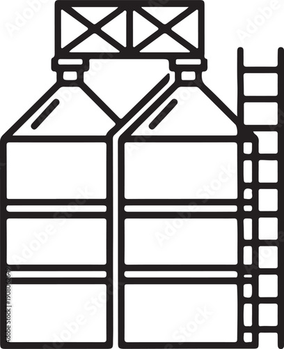 Two large agricultural silos with ladder, storage tanks for grain or feed, industrial farming containers