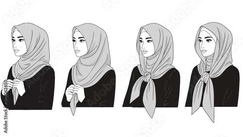 Diverse women wearing hijabs in professional and casual attire