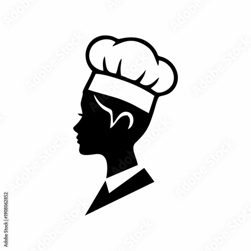 Fotografie Female Chef Profile Silhouette Icon with Toque Hat