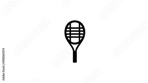 A simple, black line drawing of a tennis racket on a white background. It's clean and minimalist