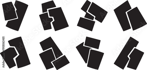 Black puzzle pieces on white background for problem solving