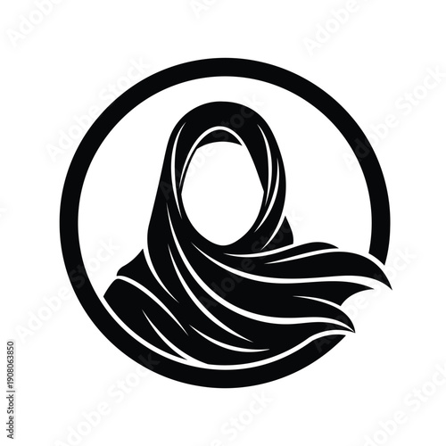 Elegant black and white headscarf with circular frame design