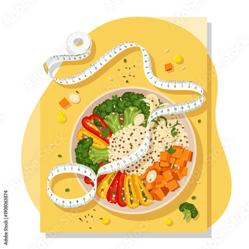 Healthy Food with Measuring Tape Illustration.
