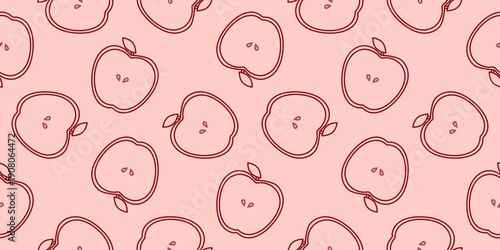 apple seamless pattern background. apple fruit illustration. seamless pattern of red apples. apple seamless pattern with outline style on a pink background. playful apple repeat pattern with fun shape