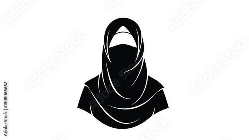 Elegant silhouette of a person wearing a niqab head covering against a plain background