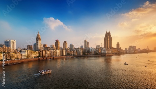 Wallpaper Mural skyline of mumbai featuring architectural highlights urban cityscape with waterfront view during golden hour Torontodigital.ca