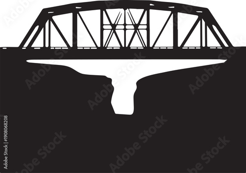 Black silhouette of a truss bridge isolated on transparent background